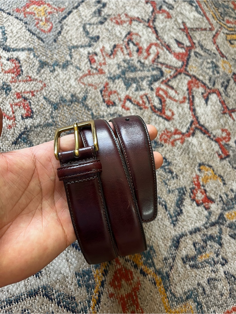 Trafalgar Deep Burgundy Leather Belt with Brass Buckle Size 34